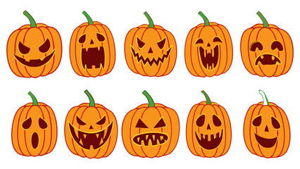 Scary Halloween Pumpkins Set – Spooky Jack O’ Lantern Faces Collection