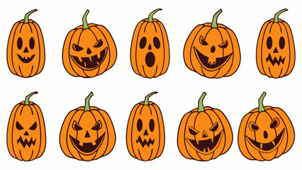 Scary Halloween Pumpkins Set – Spooky Jack O’ Lantern Faces Collection