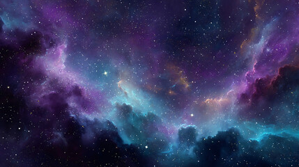 Beautiful nebula clouds glowing with vibrant colors, scattered with stars in deep space, offering a mesmerizing and otherworldly scene.