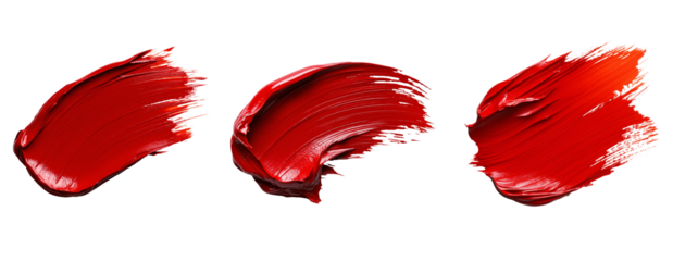 set of red paint splashes, a dark oil paint brush stroke isolated on transparent background