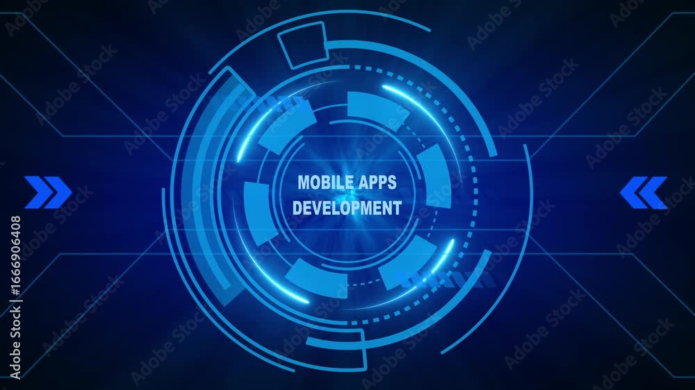 Poster mobile apps development, for high-speed mobile connectivity, holographic display, financial data vis