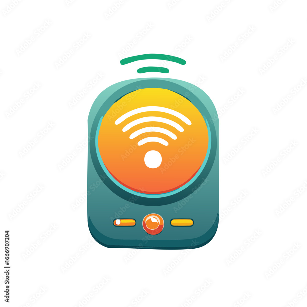 Poster stylized wireless router with signal indicator symbol networking technology