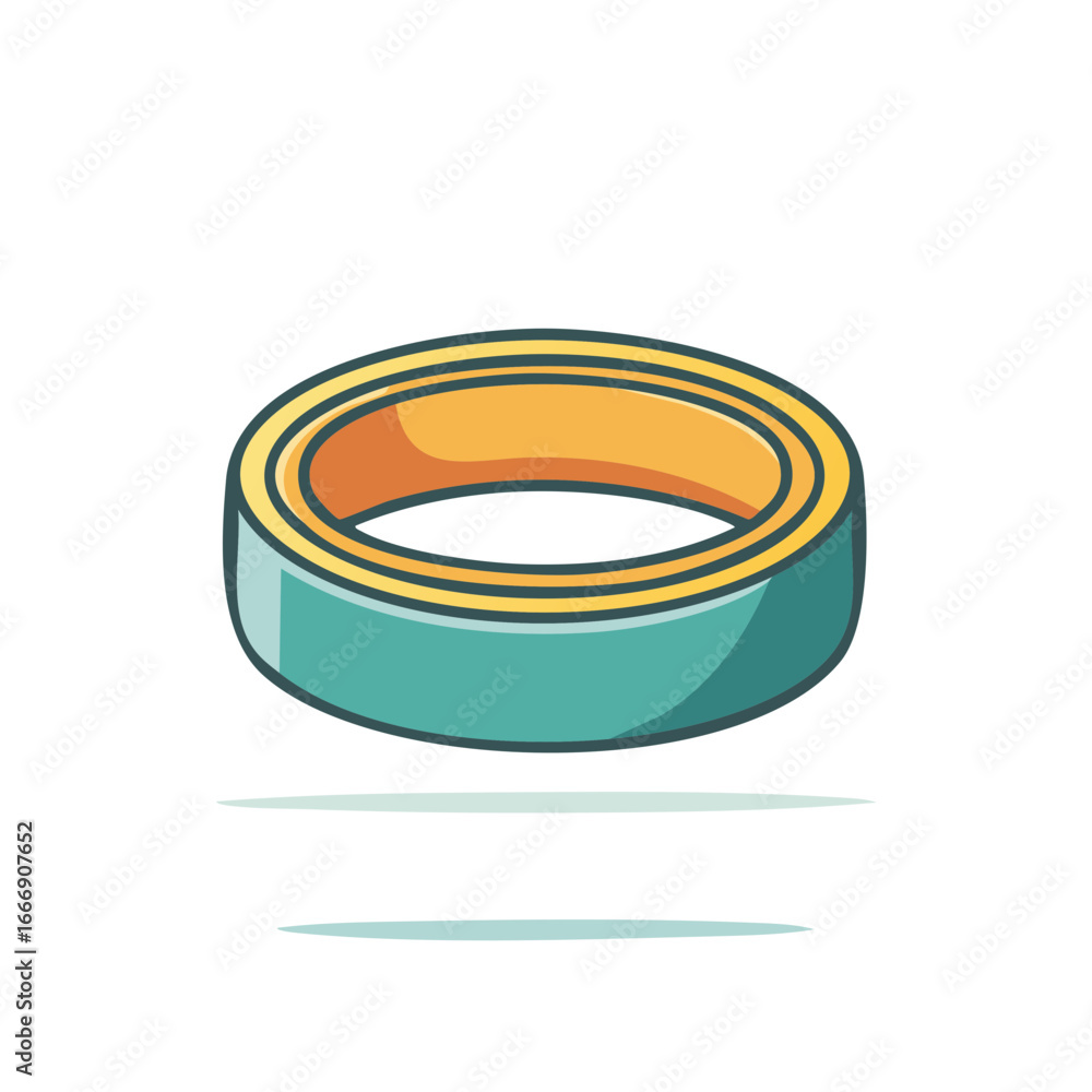 Poster abstract circular tape object colored in blue and orange with shadow