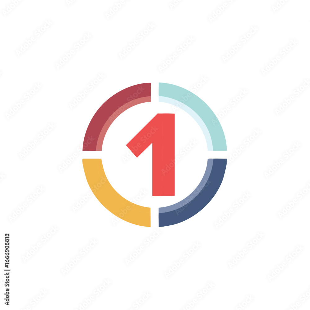 Poster number one icon with circular chart segments represents first place or step