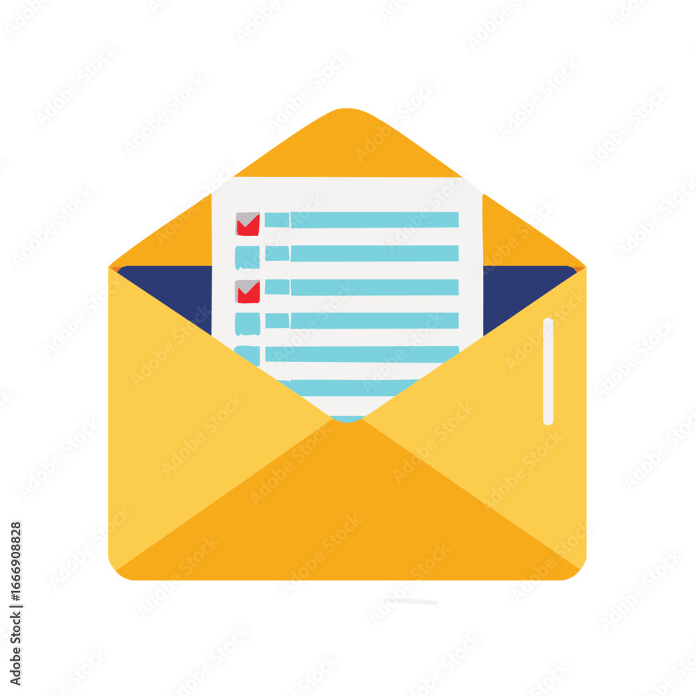 Poster opened envelope with checklist and red check marks flat design style vector