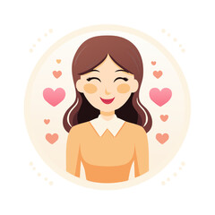 Smiling Woman Surrounded by Hearts in a Cheerful Design for Mother's Day or Valentine's Day