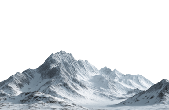 Majestic snowcapped mountain peak isolated on transparent background, a breathtaking landscape of natures grandeur and beauty