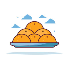 Stack of Sweet Orange Dumplings Dessert on a Plate with Clouds and Stars Illustration