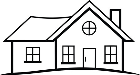 Simple black and white line drawing of a house