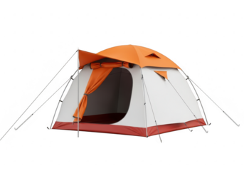 Orange and white camping tent isolated on transparent background