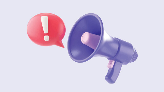 3d megaphone with speech bubble and exclamation mark icon isolated on light background, announcement and alert concept for ui ux design