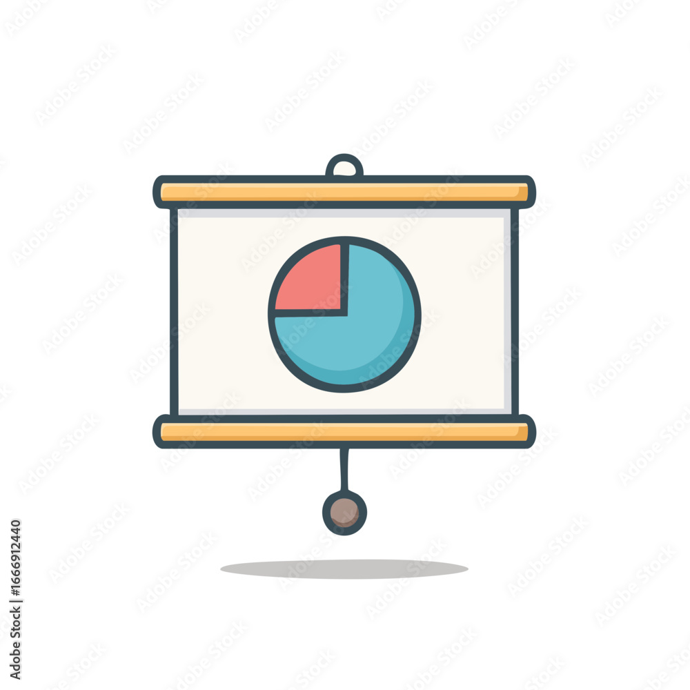 Aufkleber presentation screen with pie chart displaying business data and statistics