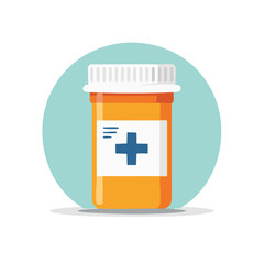Obraz premium Orange Prescription Medicine Bottle with Blue Cross Medical Packaging for healthcare