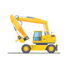 Yellow wheeled excavator with extended arm Construction machinery vehicle