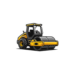 Yellow Road Roller Illustration – Powerful Construction Vehicle