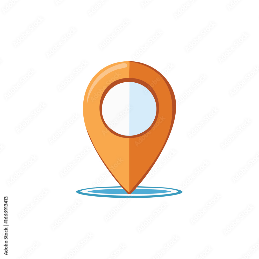 Poster orange location pointer mark with circle and subtle shadow illustration for graphic design concepts 