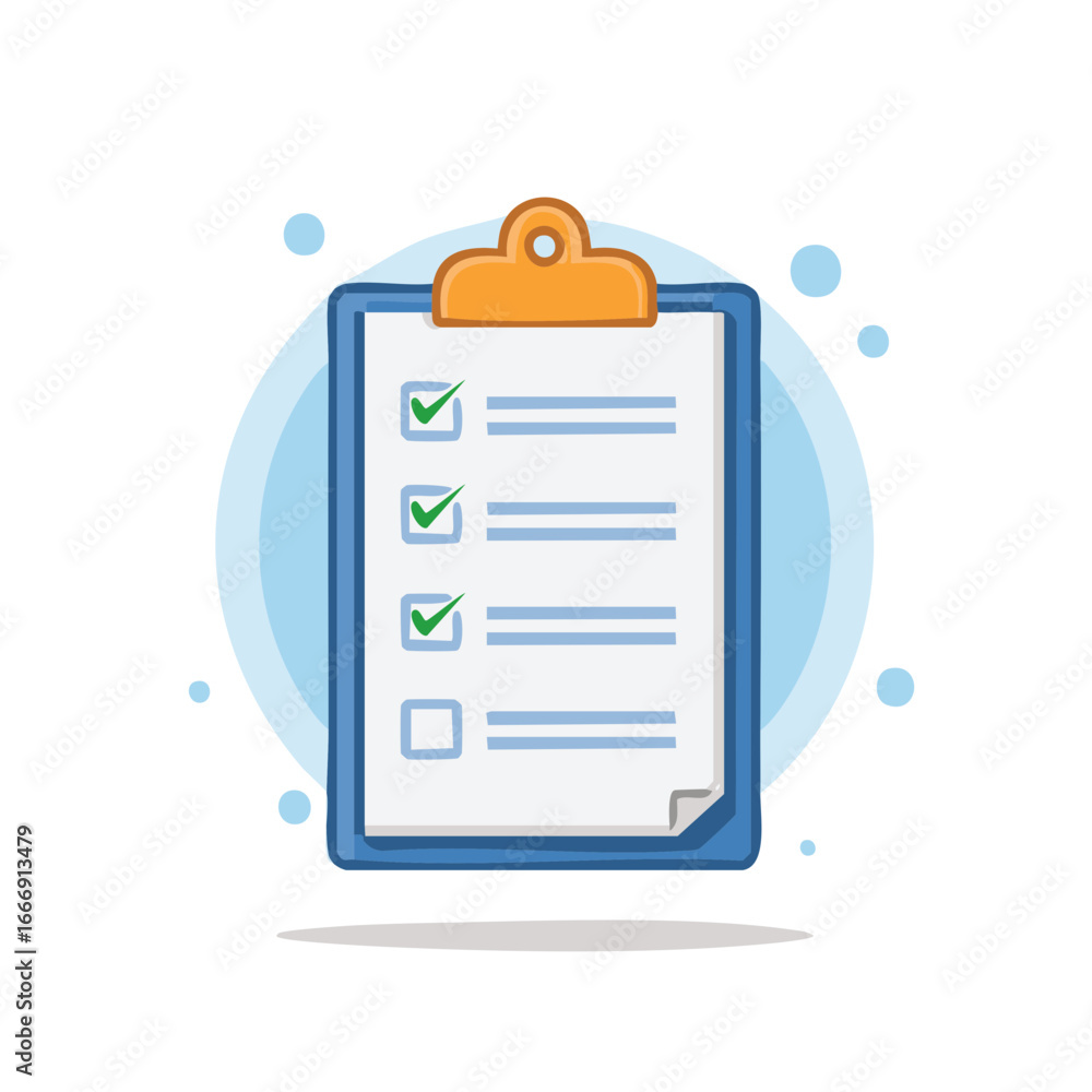 Poster clipboard checklist with checkmarks for tasks completed illustration concept