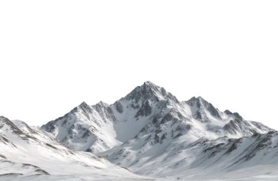 Majestic snowcapped mountain peak isolated on transparent background, a breathtaking landscape of natures grandeur and beauty