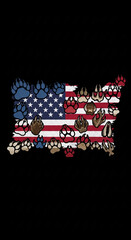 US Flag with Various Animal Paw Prints Forming the Map of America