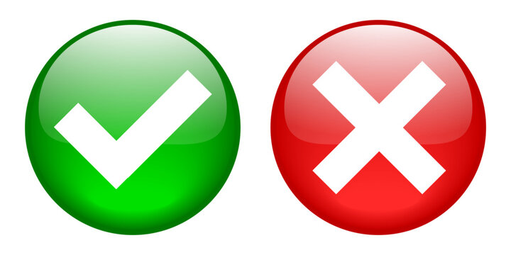 Green check mark emoji icon, approval button sign, tick and cross symbols