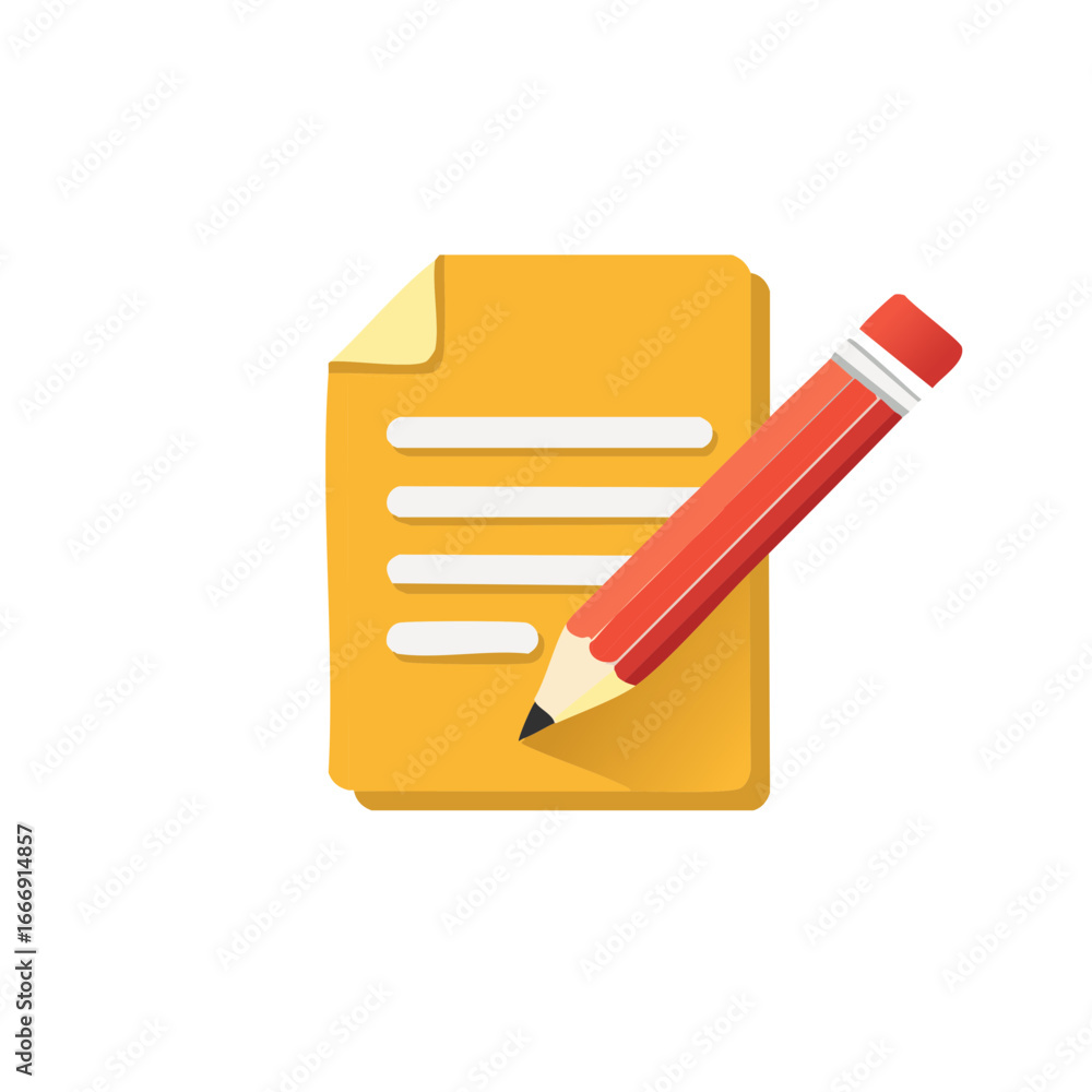 Poster pencil writing on document sheets illustration symbolizing note taking and text editing