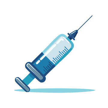Medical Syringe Illustration with Needle and Blue Liquid for Health and Vaccination Concepts