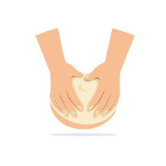 Human hands kneading dough ball for cooking or baking bread preparation