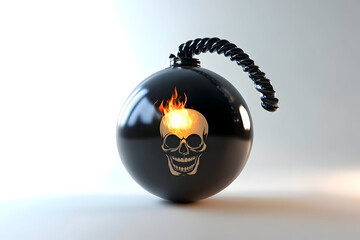Classic black cartoon bomb with fiery skull design for creative concepts