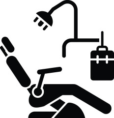 Modern dental chair vector illustration, silhouette icon of dentist equipment, clinical chair, oral care treatment setup in medical office