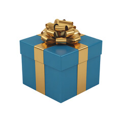 Obraz premium Blue gift box with gold ribbon and bow. Perfect for holidays, birthdays, or celebrations.