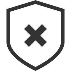 black outline shield cross x icon