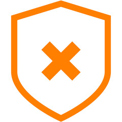 orange outline shield cross x icon