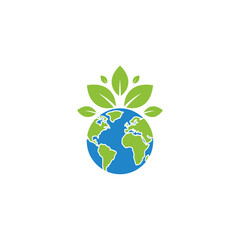 Green leaves surrounding the earth, symbolizing environmental care.
