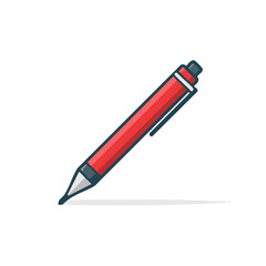 Illustration of a Stylish Red Pen for Writing and Drawing Tasks on a White Background