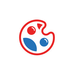 A simple logo design featuring a red-outlined artist's palette with red and blue paint.