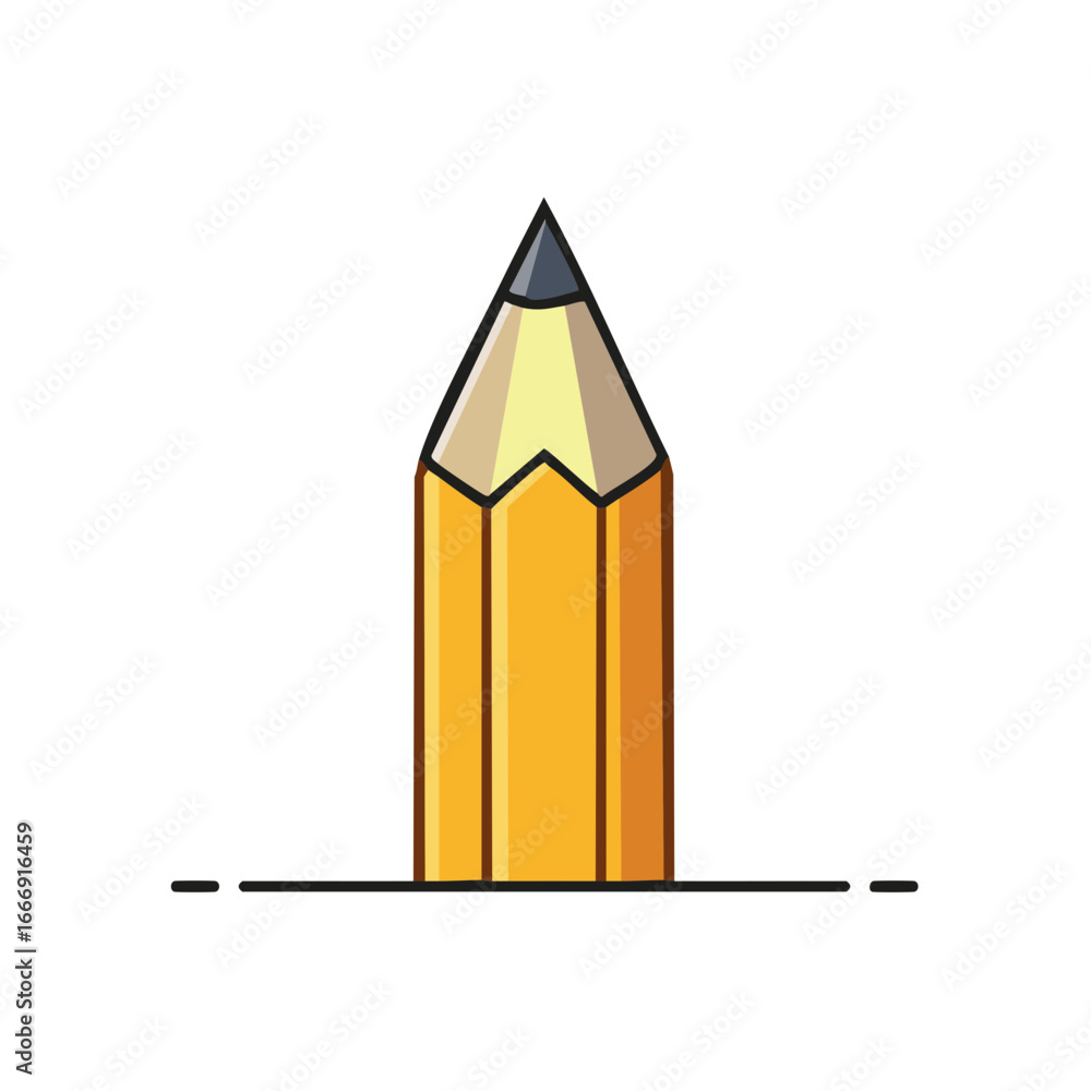 Poster minimalist yellow pencil with sharp point, drawing simple style on a horizontal line