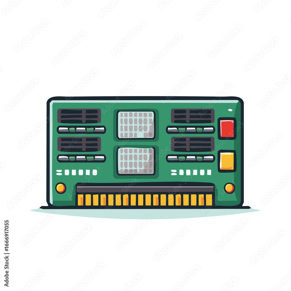 Poster illustration of computer ram module component parts for processing information
