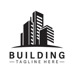 Modern building logo design with a place for a tagline. Real estate or construction company corporate identity vector illustration