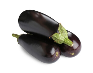 Fresh raw ripe eggplants isolated on white