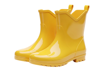 Two bright yellow rain boots stand out against a black background.