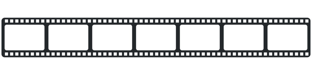 film strip icon used for videography elements, cinema reel. Filmstrip with frames, photo and videos for camera. Old white and black film tapes of 35mm. Realistic film strip on white background