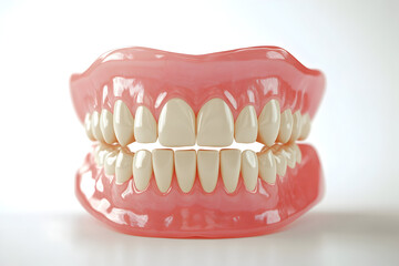 Obraz premium Realistic close-up of upper and lower teeth denture for dental health design