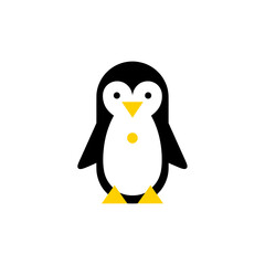 Obraz premium Cute penguin illustration, simple design, black and white with yellow accents.