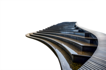 Modern architectural amphitheater seating with intricate patterned surfaces isolated on white background