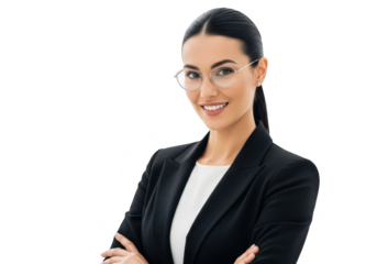 Confident businesswoman with glasses isolated on transparent background