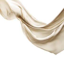Flowing cream fabric with graceful drape on a transparent background showcasing texture and elegance