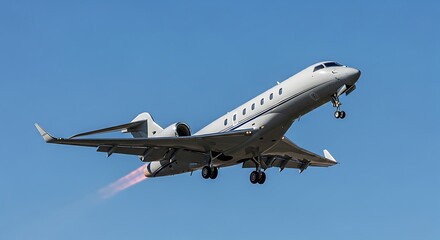 Luxury Private Jet Taking Off Against a Clear Blue Sky.