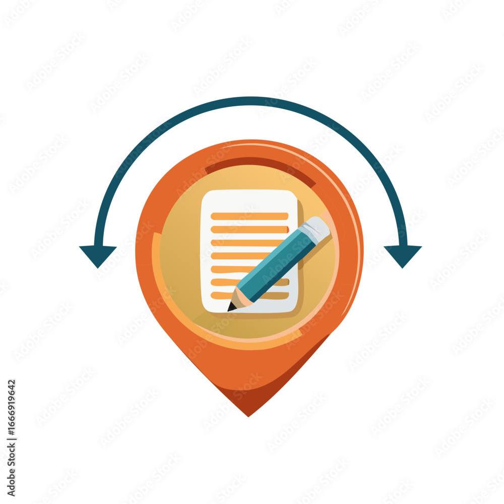 Poster creative pin pointer icon concept featuring writing document and pencil, illustrating feedback and c