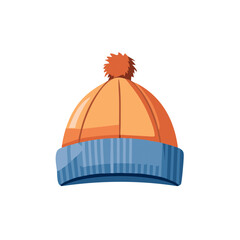 Orange and Blue Striped Knit Cap with Pom Pom Winter Apparel