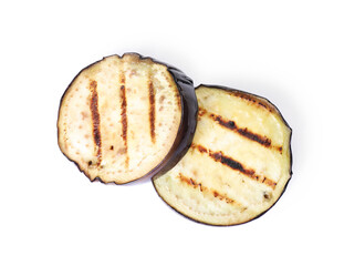 Grilled slices of eggplant isolated on white, top view